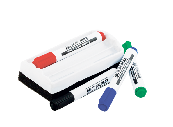 Набір Buromax із 4-х маркерів для магнітних дошок + губка для дошок (BM.8800-84), різнокольорові